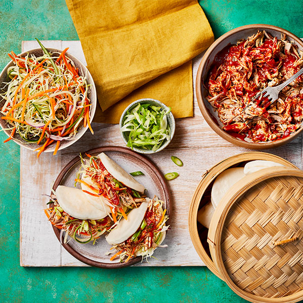 Slimming World bao in a bowl. Bao buns with pulled pork and slaw filling.