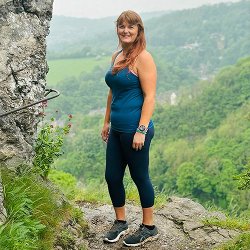 Slimming World Consultant Heidi walking along Giddy Edge in Matlock, Derbyshire